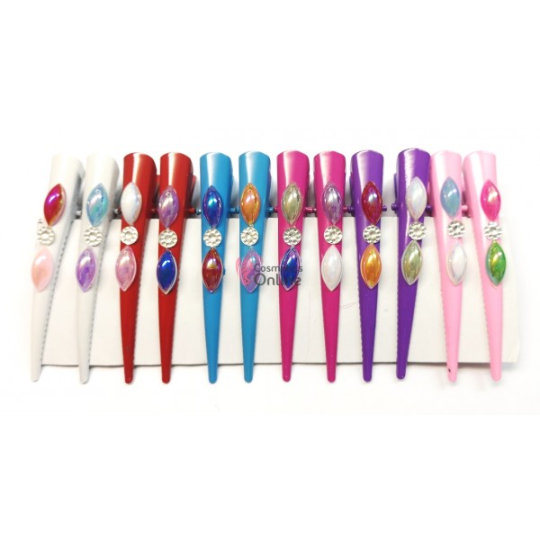 Clipsuri metalice pentru coafor CLP09 cu cioc, set 12 bucati Colorati
